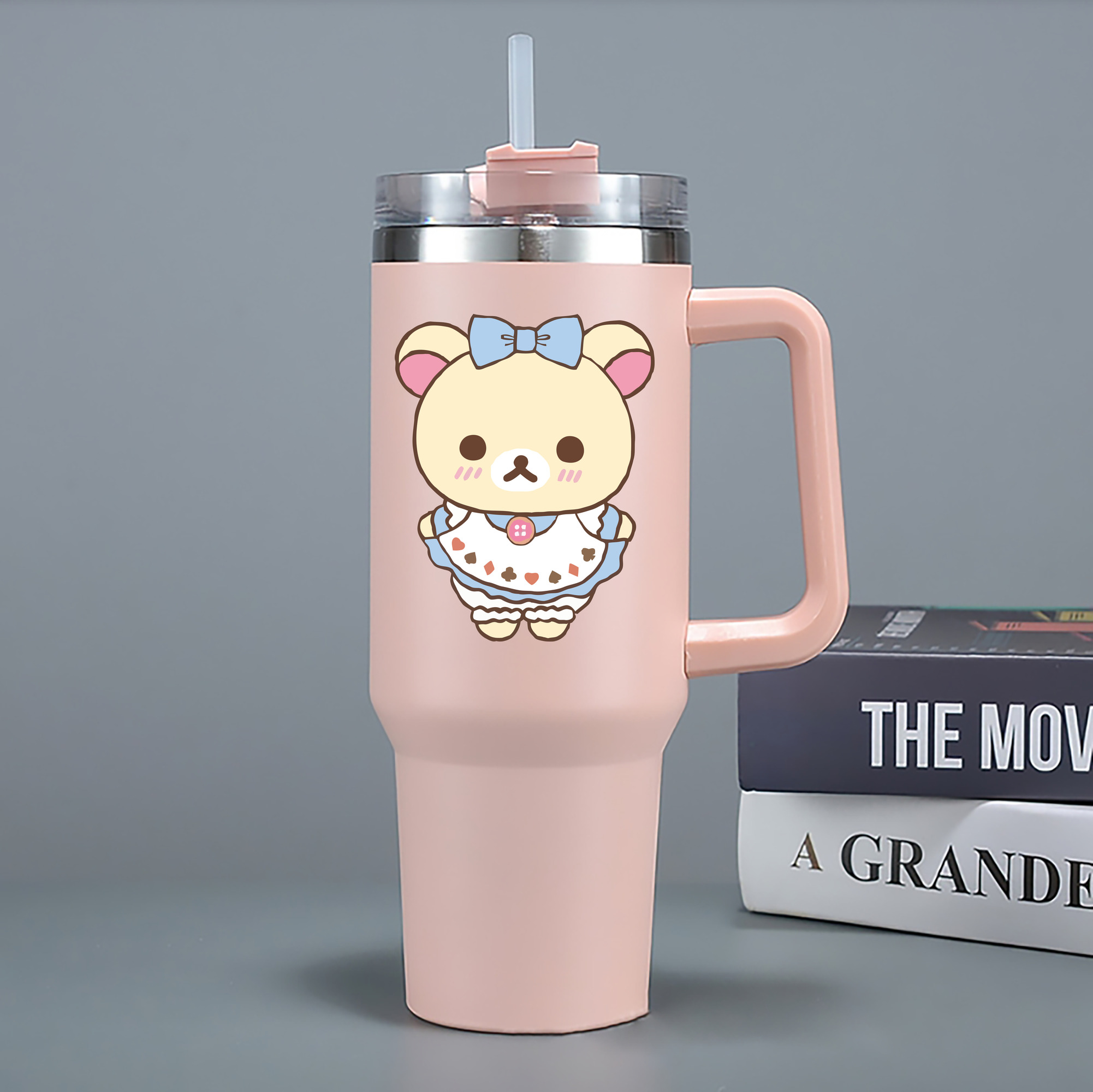 （画像用） リラックマ リラックマ キイロイトリ Rilakkuma Korilakkuma Kiiroitori 1200mL車用タンブラー - クリスタルステッカー（プラスチックストロー付き）